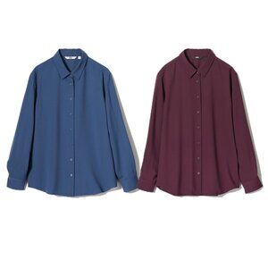 2 FOR $22 - UNIQLO Women's Rayon Long Sleeve Blouse - Blue - Burgundy
